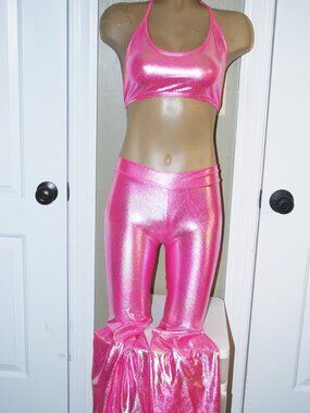 exotic dancer clubwear hologram flare pants with top and g string